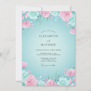 Convite Casamento Romântico Floral Rosa Água