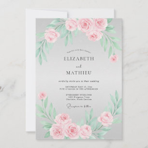 Convite Casamento Romântico Floral Rosa Bege