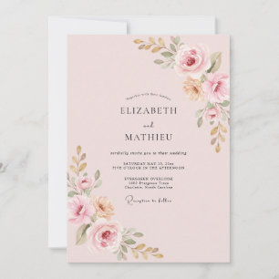 Convite Casamento Romântico Floral Rosa Cor-de-Rosa