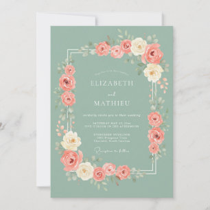 Convite Casamento Romântico Floral Rosa Coral