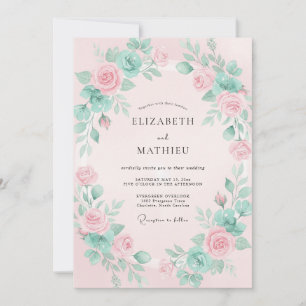 Convite Casamento Romântico Floral Rosa Turquesa