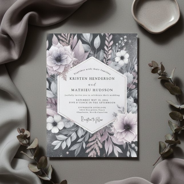 Convite Casamento Romântico Floral Rosa Velho (Criador carregado)