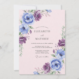 Convite Casamento Romântico Floral Roxo Azul