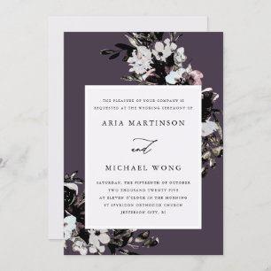 Convite Casamento Romântico Floral Roxo Elegante
