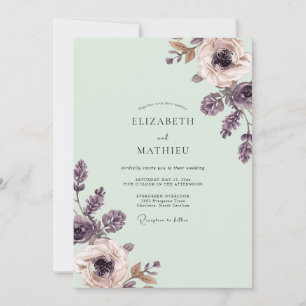 Convite Casamento Romântico Floral Roxo Empoeirado