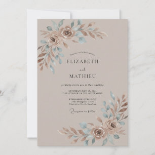 Convite Casamento Romântico Floral Rústico Bege