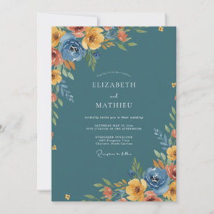 Convite Casamento Romântico Floral Rústico Turquesa