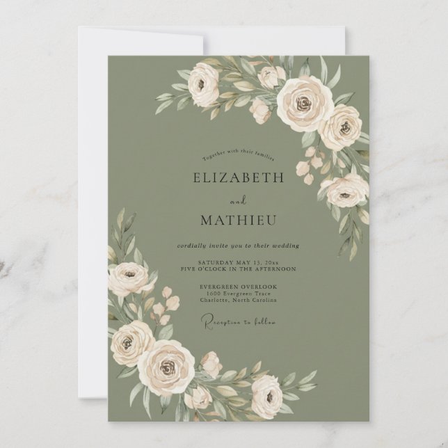 Convite Casamento Romântico Floral Salvia (Frente)