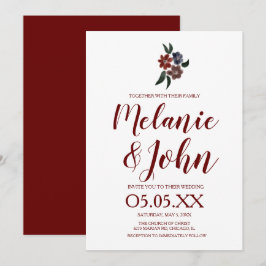 Convite Casamento Romântico Floral Simples em Aquarela Bur