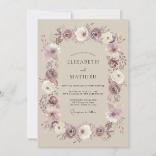 Convite Casamento Romântico Floral Sutil Bege