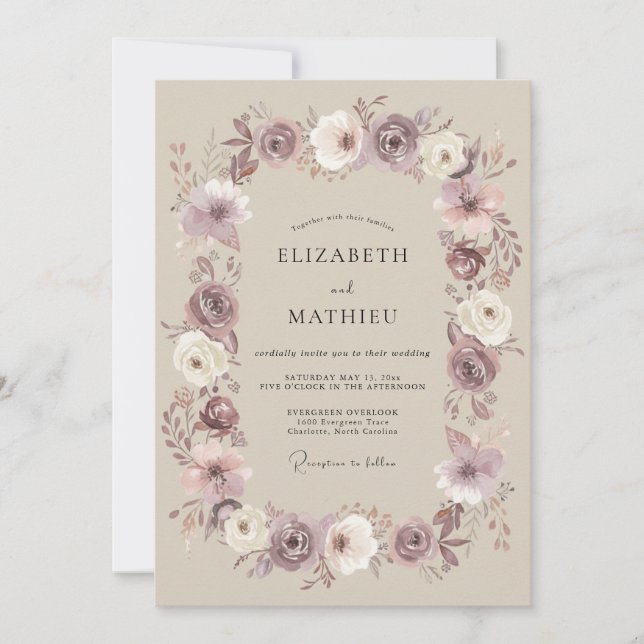 Convite Casamento Romântico Floral Sutil Bege (Frente)