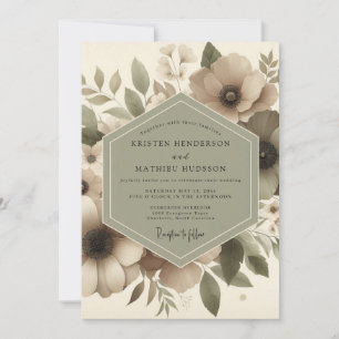Convite Casamento Romântico Floral Taupe na Floresta