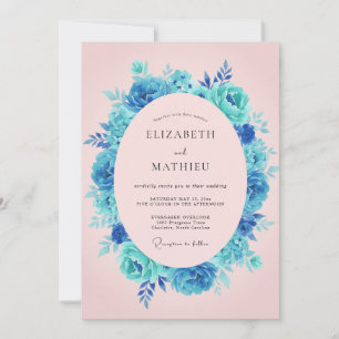 Convite Casamento Romântico Floral Turquesa