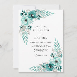 Convite Casamento Romântico Floral Turquesa
