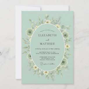 Convite Casamento Romântico Floral Verde Salvia Luxuriante