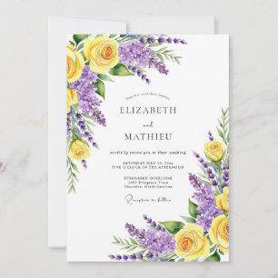 Convite Casamento Romântico Florido Amarelo Roxo