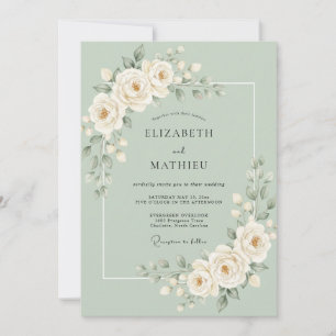 Convite Casamento Romântico Florido em Verde Sálvia
