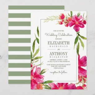 Convite Casamento Romântico Fuchsia Verde Floral