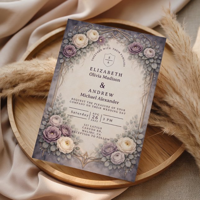 Convite Casamento Romântico Gótico Floral Pastel (Criador carregado)