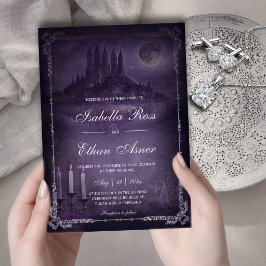 Convite Casamento Romântico Gótico Veludo Roxo Prateado