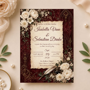 Convite Casamento Romântico Gótico Vintage