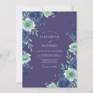 Convite Casamento Romântico Indigo Bloom