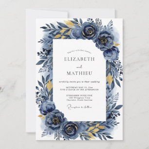 Convite Casamento Romântico Indigo Flourish