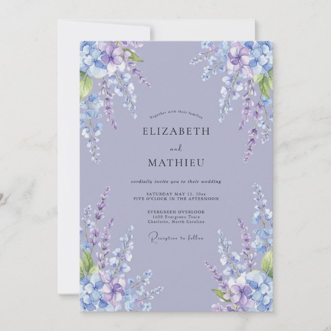 Convite Casamento Romântico Lavanda Wisteria (Frente)