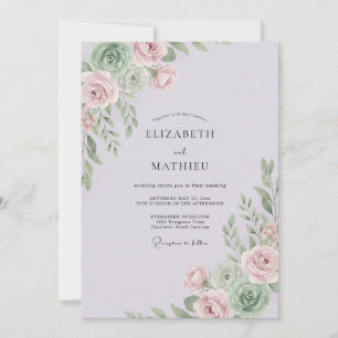 Convite Casamento Romântico Lilás Pálido Delicado