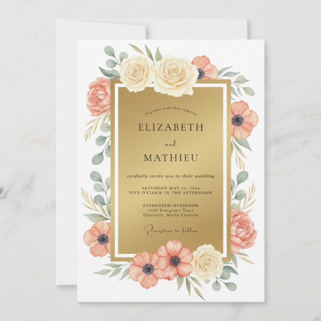 Convite Casamento Romântico Luxo Dourado (Frente)