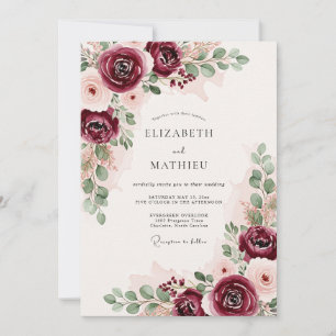 Convite Casamento Romântico Luxuoso Borgonha