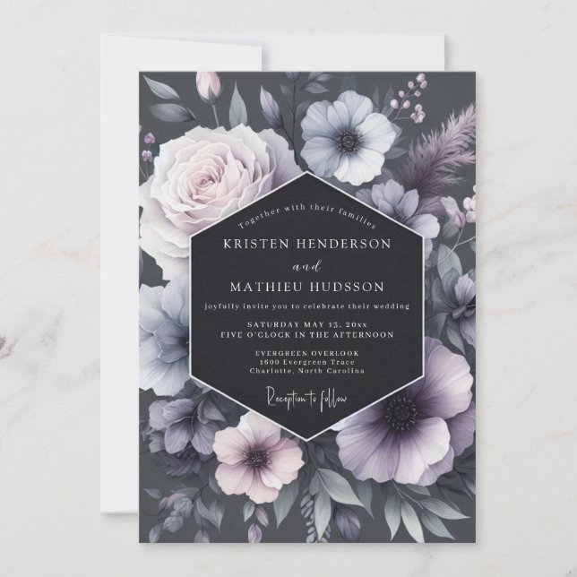 Convite Casamento Romântico Mal-humorado Flor de Lavanda (Frente)