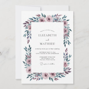 Convite Casamento Romântico Malva Sombrio
