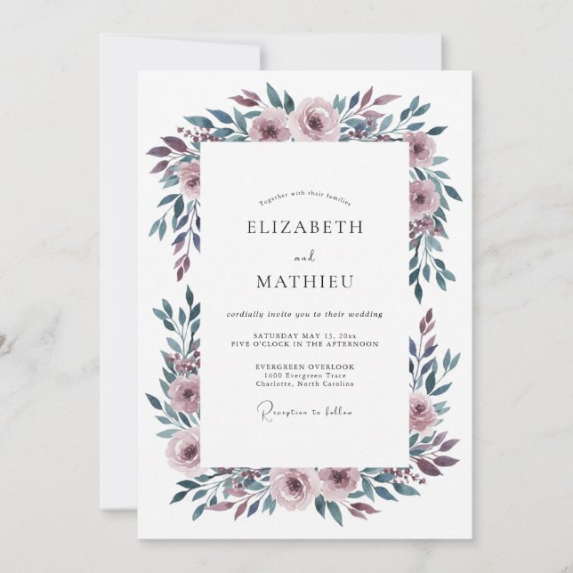 Convite Casamento Romântico Malva Sombrio (Frente)