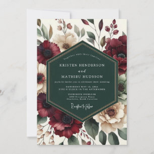 Convite Casamento Romântico Maroon Bloom