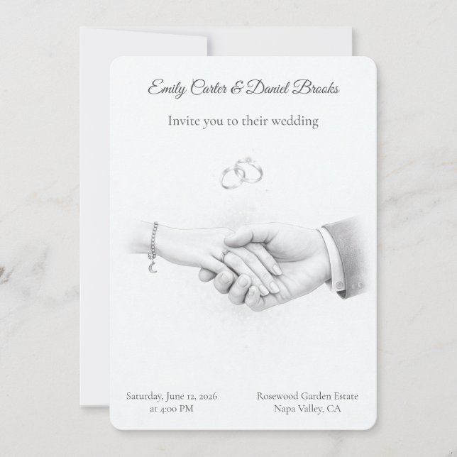 Convite Casamento Romântico Minimalista de Braços Dados (Frente)