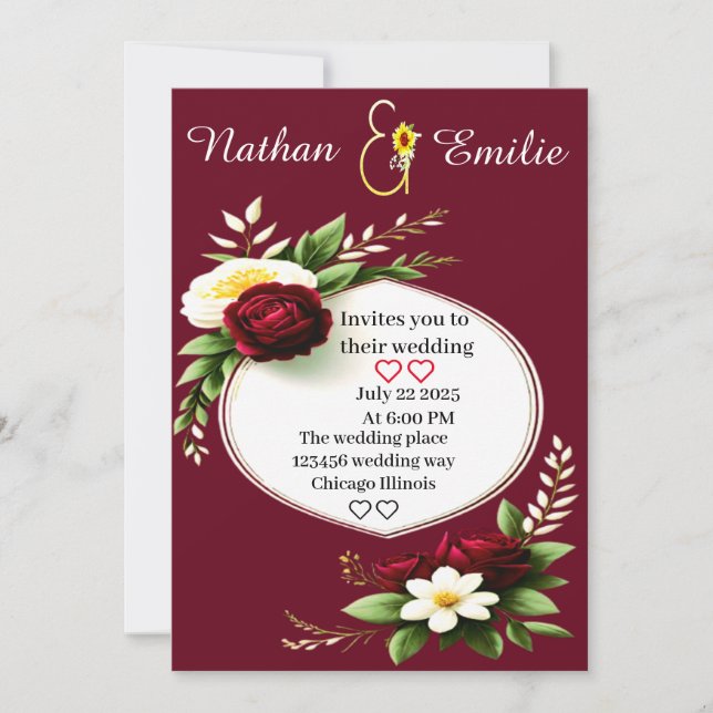 Convite Casamento romântico moderno e romântico (Frente)