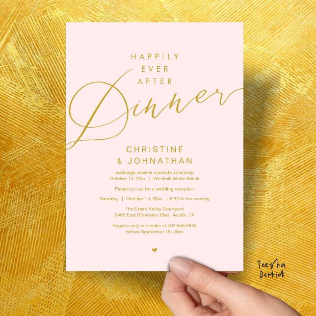 Convite Casamento Romântico Moderno Jantar Felizes para Se (Modern Romantic Wedding Happily Ever After reception Dinner Invitation card in Blush Gold)