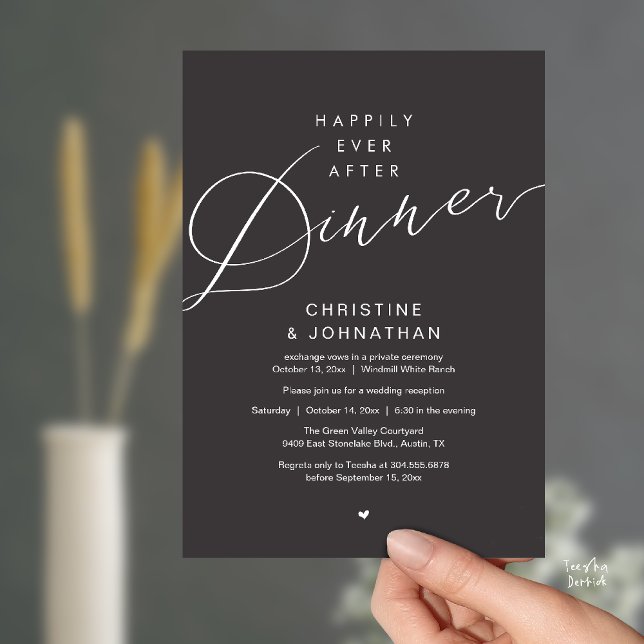 Convite Casamento Romântico Moderno Jantar Felizes para Se (Modern Romantic Wedding Happily Ever After reception Dinner Invitation card in Charcoal Grey)