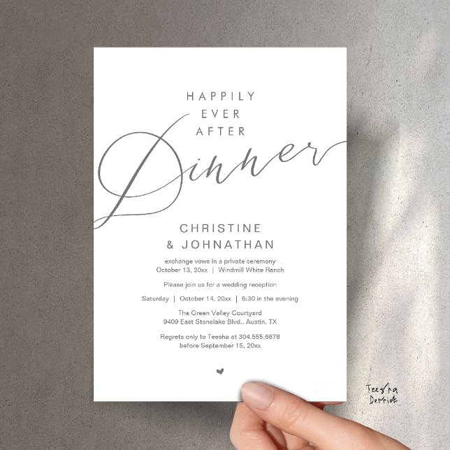 Convite Casamento Romântico Moderno Jantar Felizes para Se (Modern Romantic Wedding Happily Ever After reception Dinner Invitation card in Dark Grey)