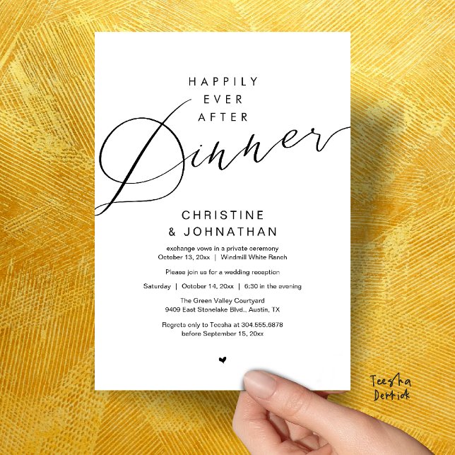 Convite Casamento Romântico Moderno Jantar Felizes para Se (Modern Romantic Wedding Happily Ever After reception Dinner Invitation card in black white)