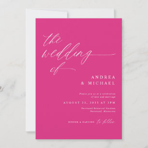 Convite Casamento Romântico Moderno Magenta Rosa Quente Ro