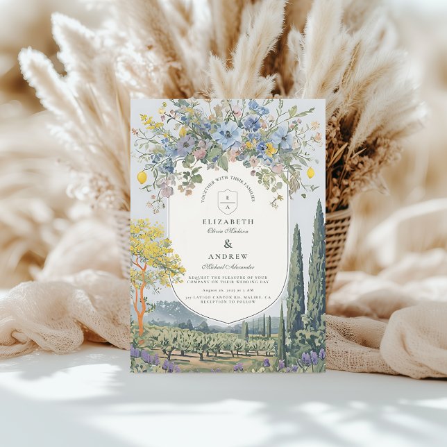 Convite Casamento Romântico no Campo com Flores Silvestres (Criador carregado)