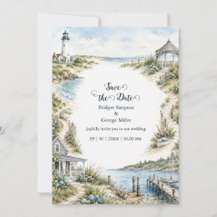 Convite casamento romântico no farol da Nova Inglaterra co