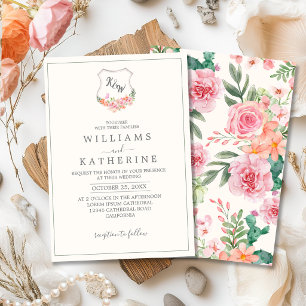Convite Casamento romântico no jardim com floral primaveri