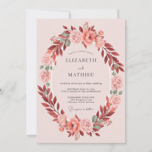 Convite Casamento Romântico Oval Botânico de Coral