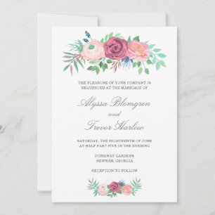 Convite Casamento Romântico Pastel Rosa Floral Garland