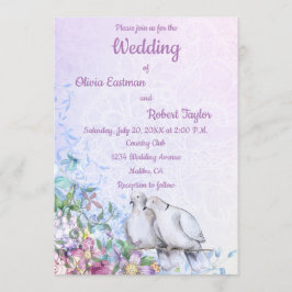 Convite Casamento romântico personalizado de pombas branca
