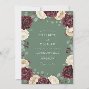 Convite Casamento Romântico Pintado em Borgonha