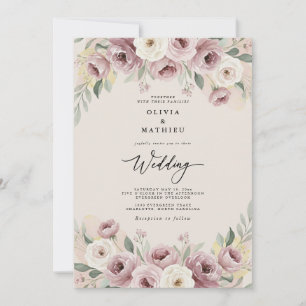 Convite Casamento Romântico Pintado em Rosa Desbotado